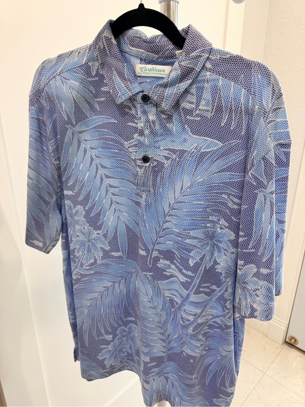 Caribbean Isle Breeze Performance Blue Tropical Golf Polo Shirt L